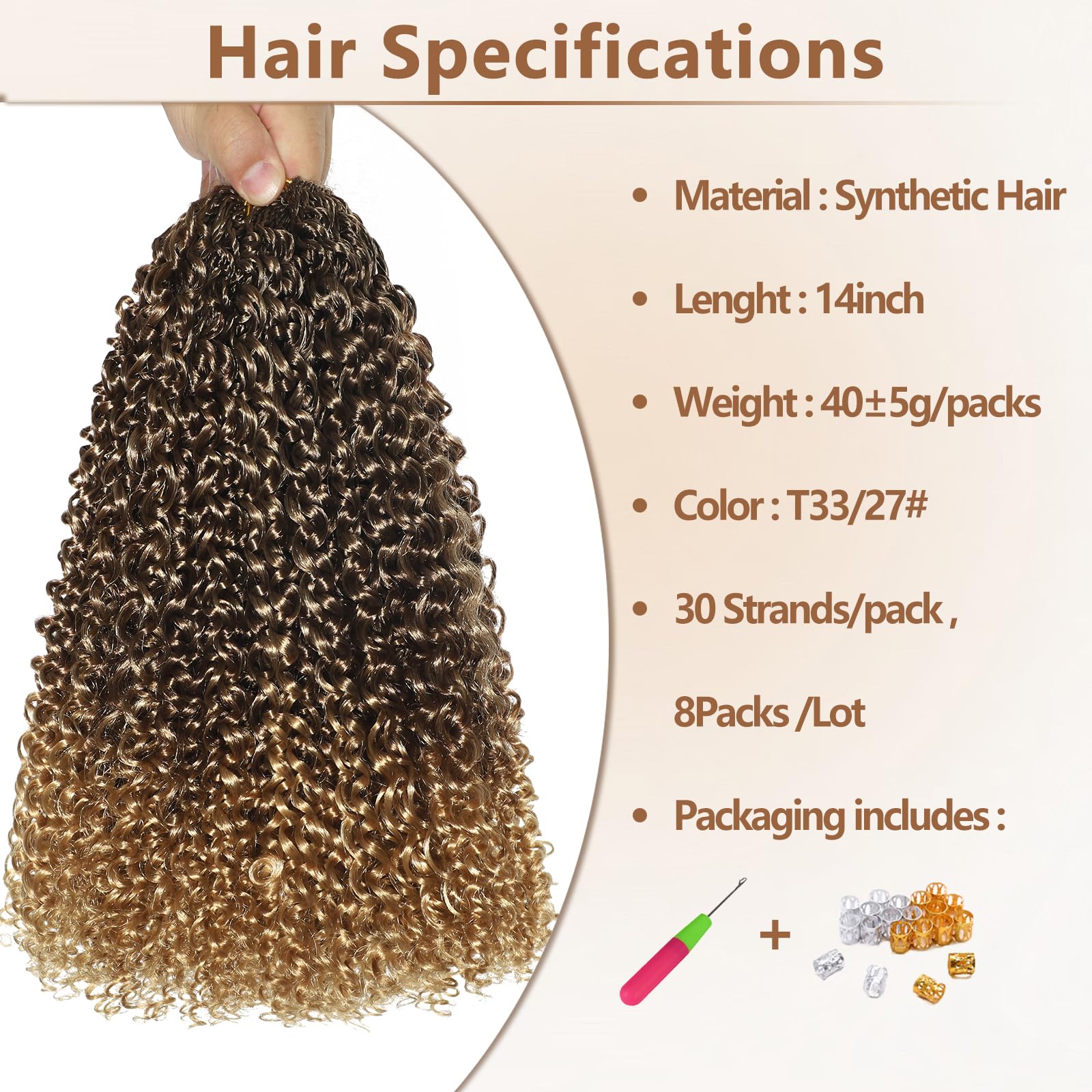 Herkeymidy 8 Packs Pre Looped Crochet Hair Synthetic Crochet Hair